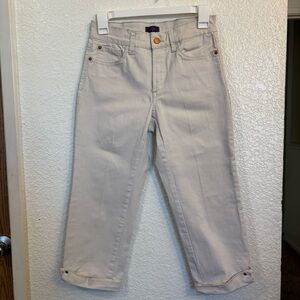 NYDJ Crop Jeans Women’s Size‎ 0 21” Inseam Beige Stretch Denim Rhinestone Cuff